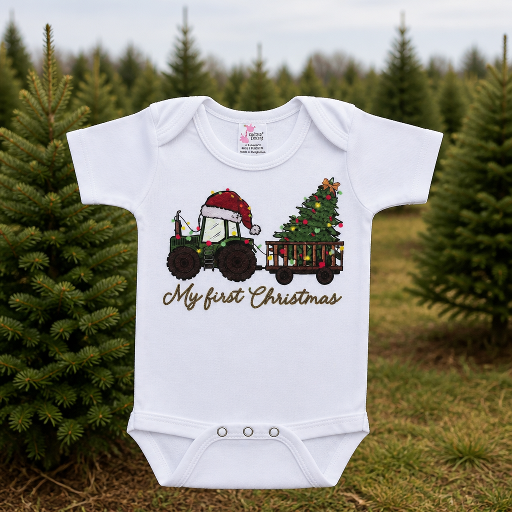 My First Christmas Christmas Onesie, Tractor and Tree Farm