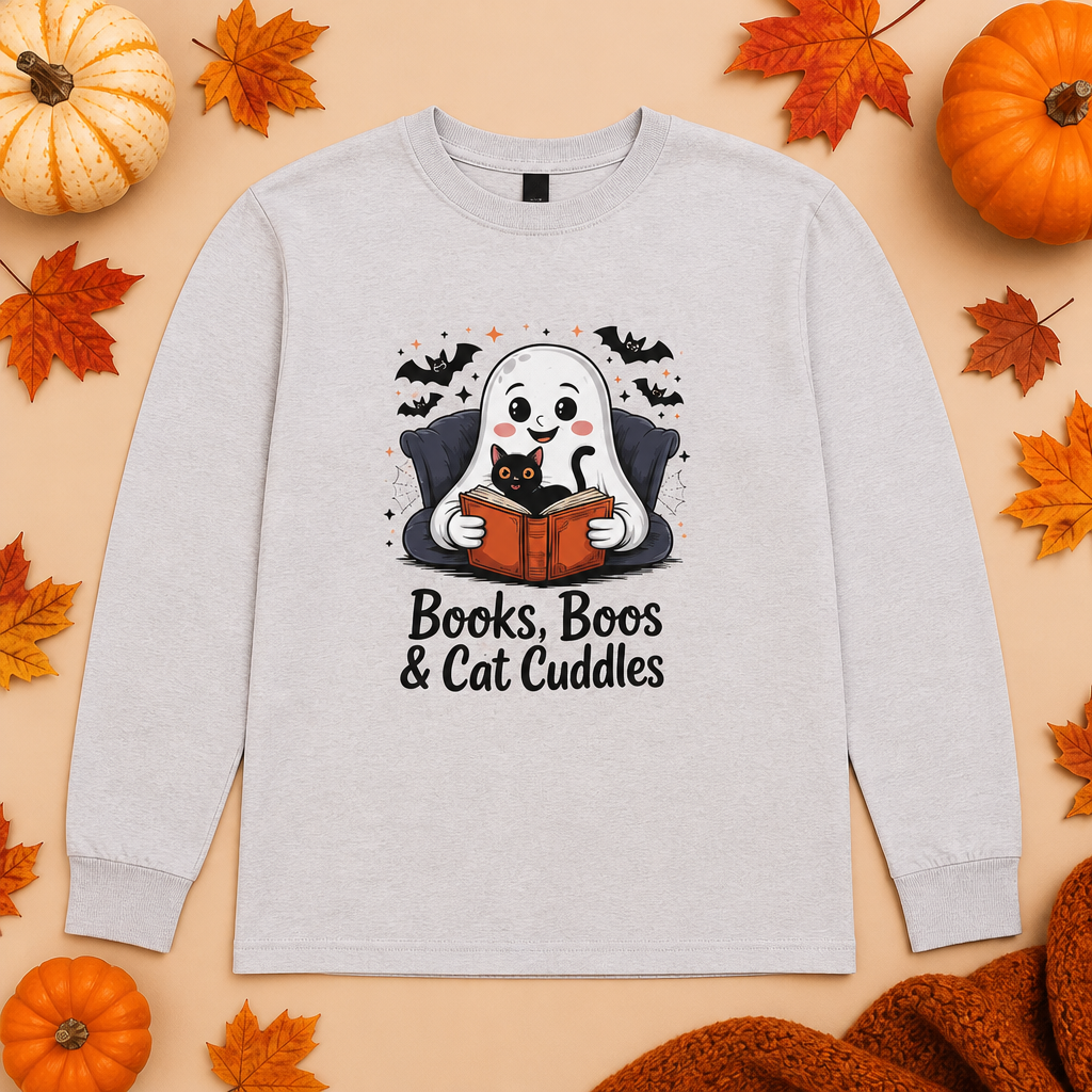 Books Boos and Cat Cuddles L/S Tee
