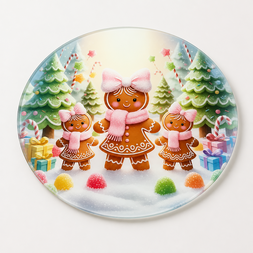 Gingerbread Girls Round Glass Cutting Board