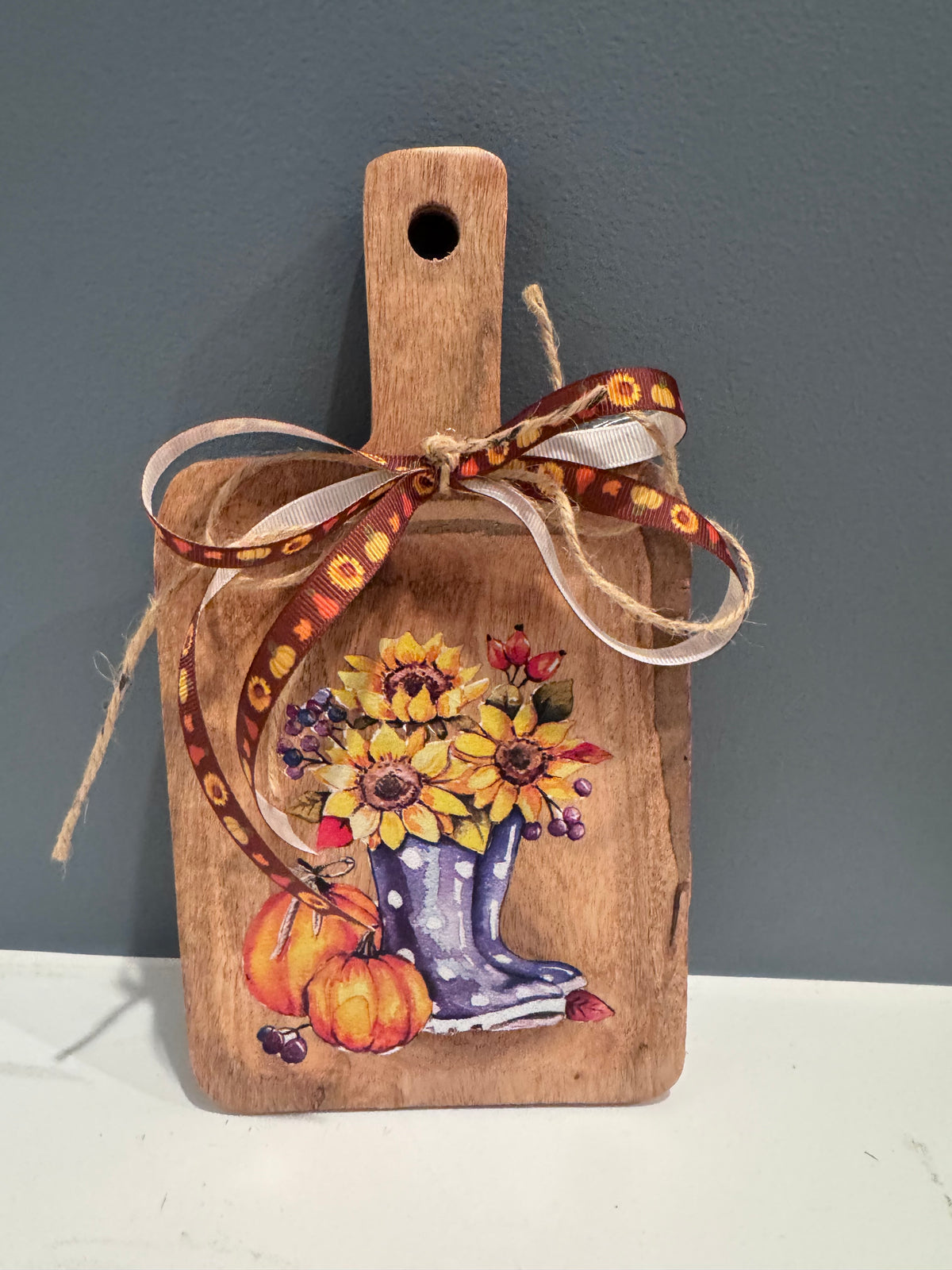 π Autumn Floral Boots β Mini Decorative Cutting Board