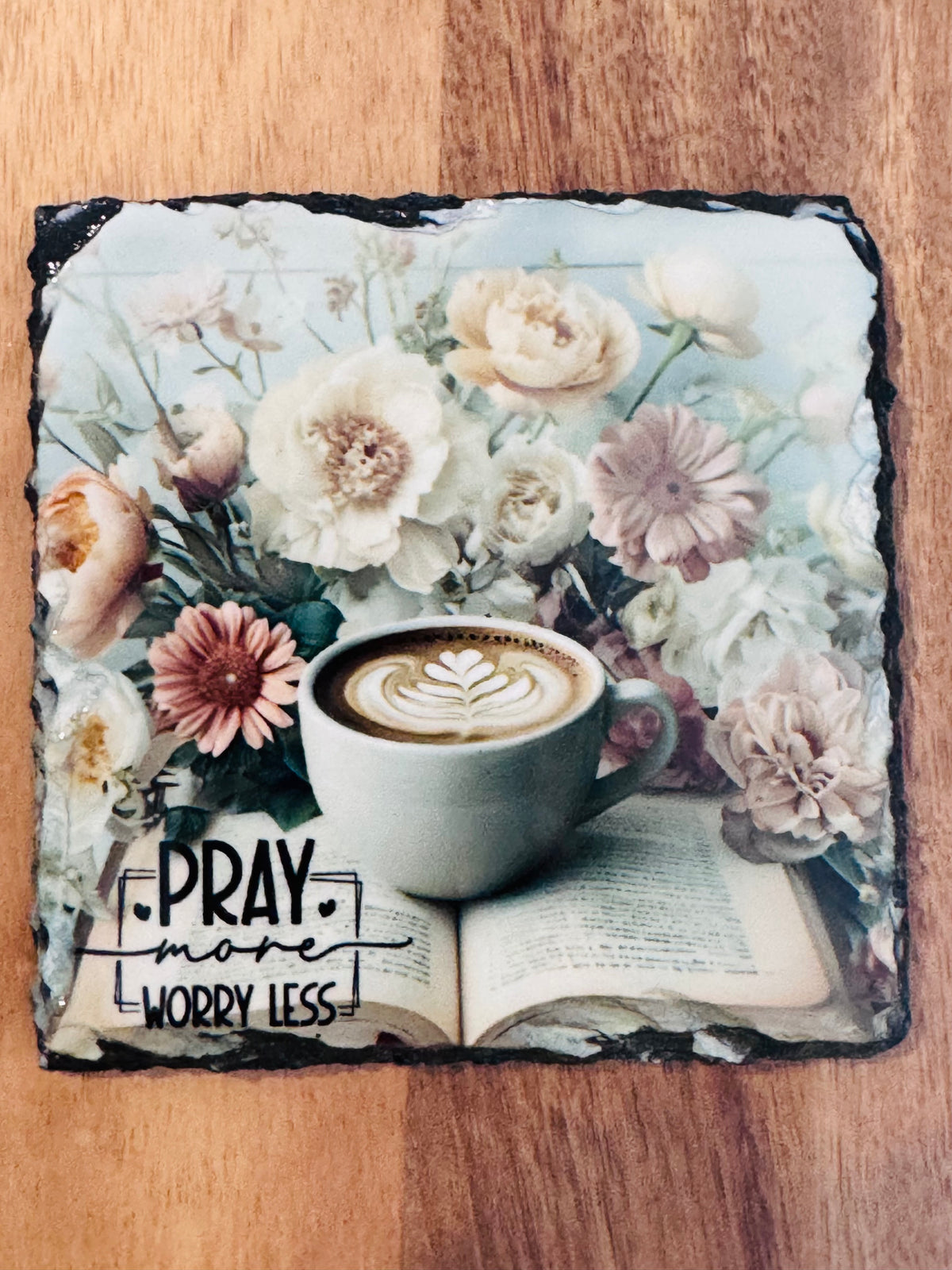Pray 4" Slate Coaster