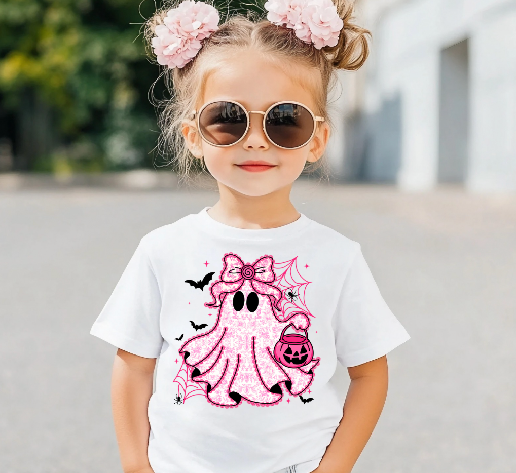 Toile Pink Lace Chinoiserie Girls Halloween Ghost and Bats