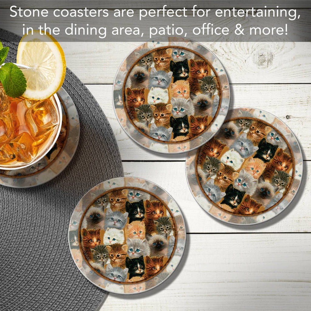 Thirstystone "Kittens" Round Absorbent Stone Coaster 4pk