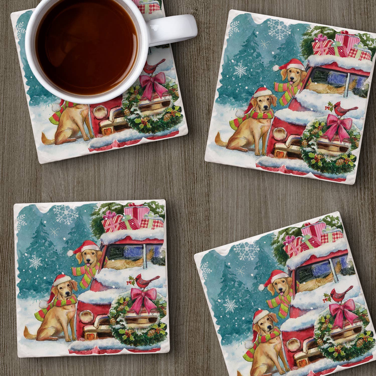 Christmas Buddies Absorbent Tumbled Tile Coaster 4pk