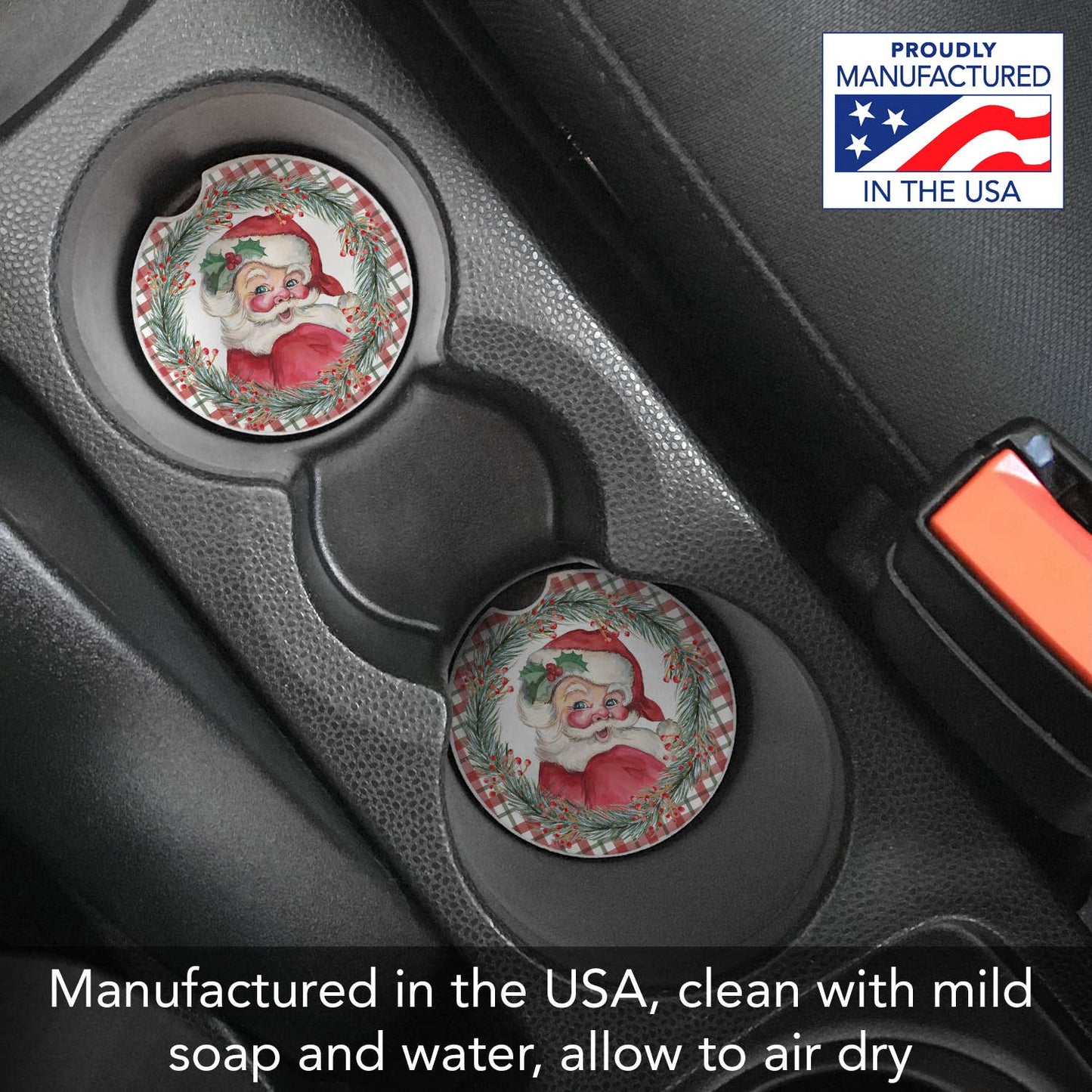 "Vintage Santa" Absorbent Stone Car Coaster 1pk