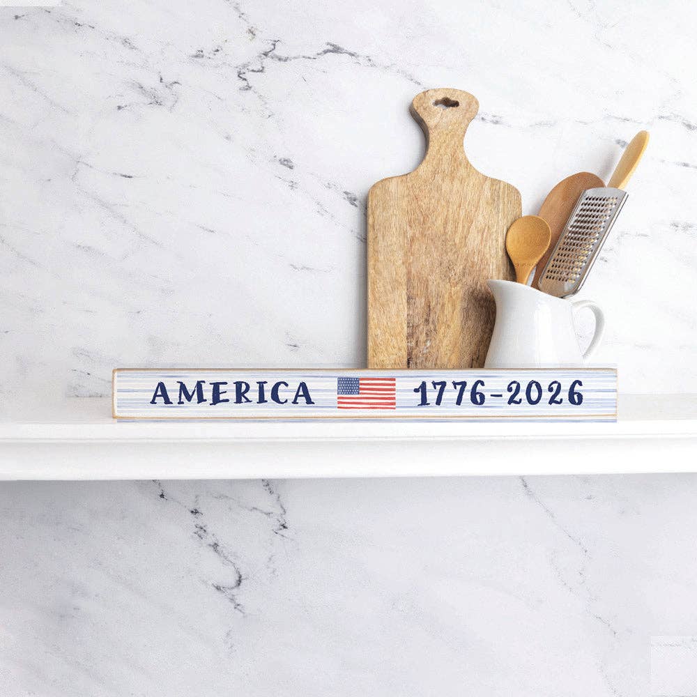 America Flag 1776-2026 Skinny Sign | Patriotic Wooden Decor