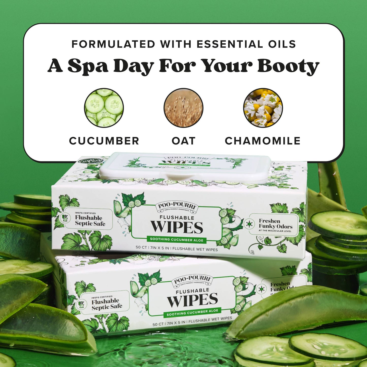 Poo~Pouri Cucumber & Aloe Poo~Pourri Flushable Wipes 50ct