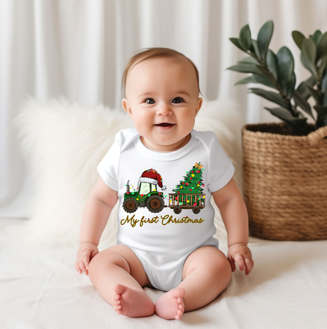My First Christmas Christmas Onesie, Tractor and Tree Farm