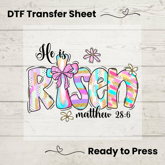 He Is Risen Colorful Cross Easter DTF Transfer