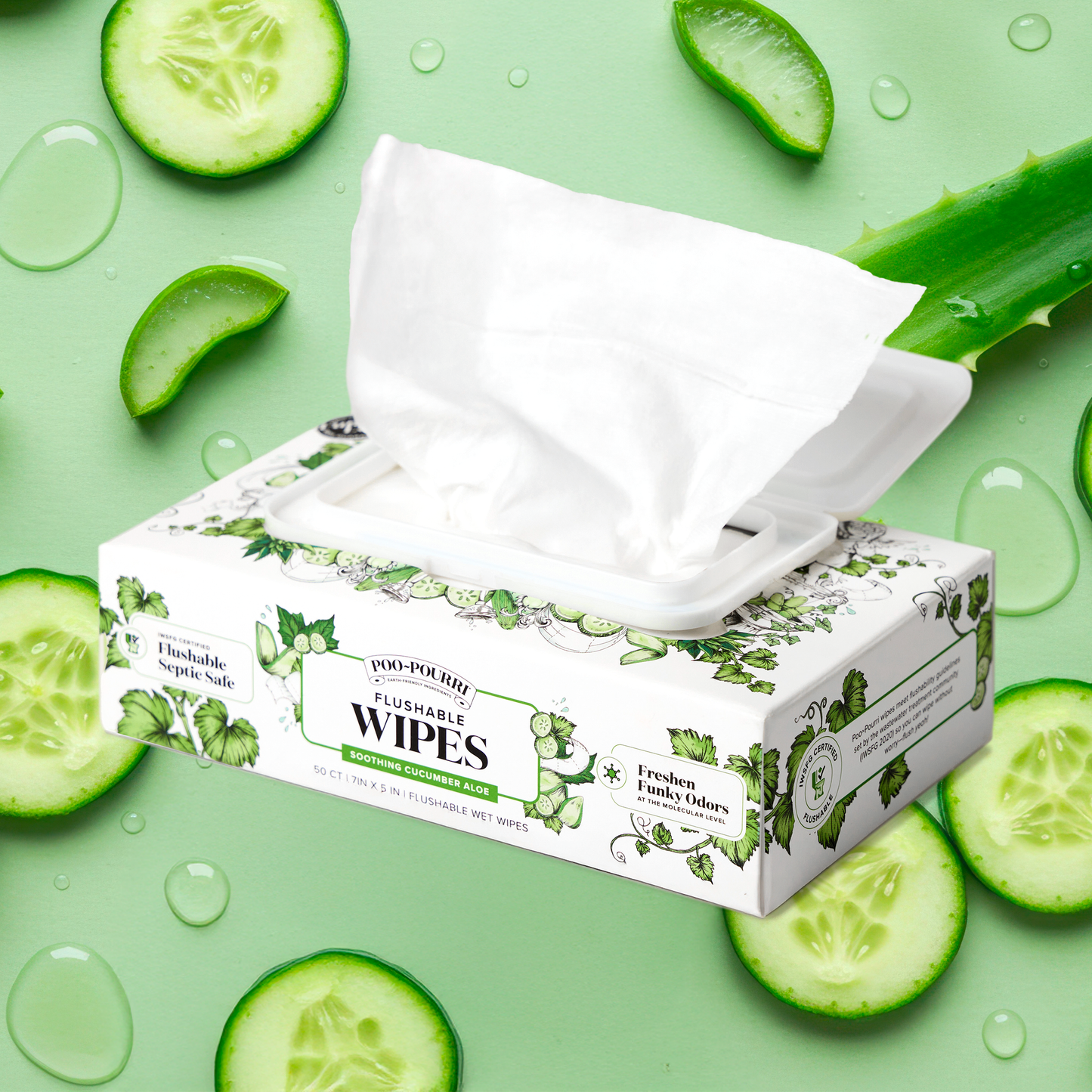 Poo~Pouri Cucumber & Aloe Poo~Pourri Flushable Wipes 50ct