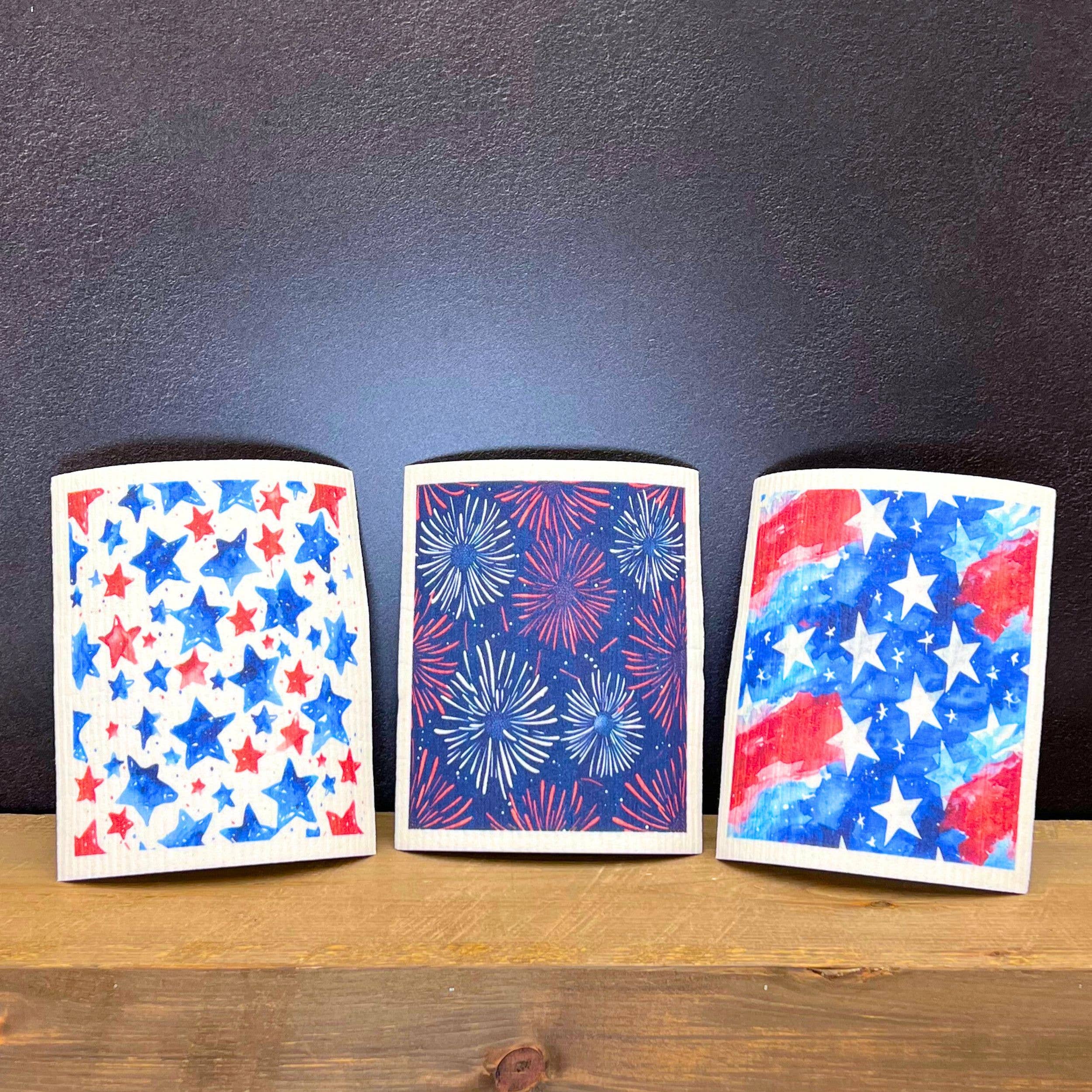 4th of July Red & Blue Stars Swedish Dishcloths Summer Decor