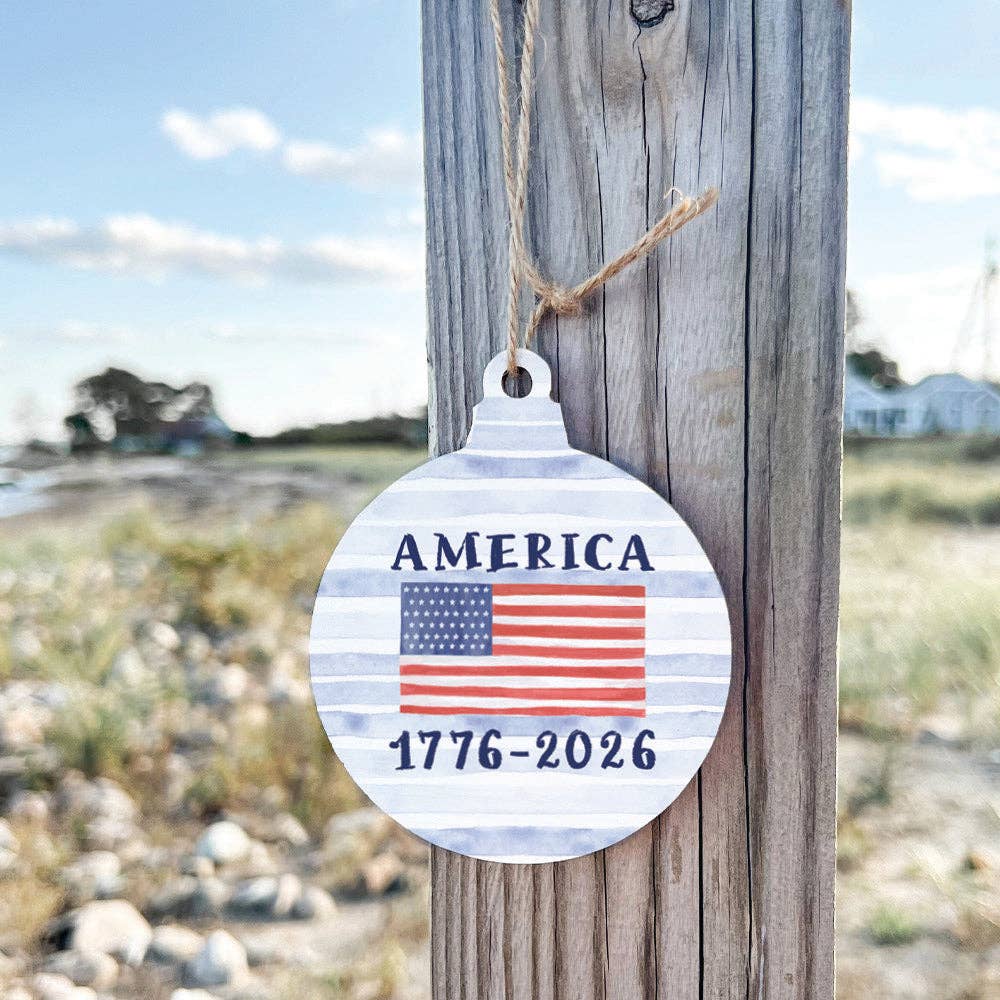 American Flag 1776-2026 Ornament | Wooden Decor | USA Sign