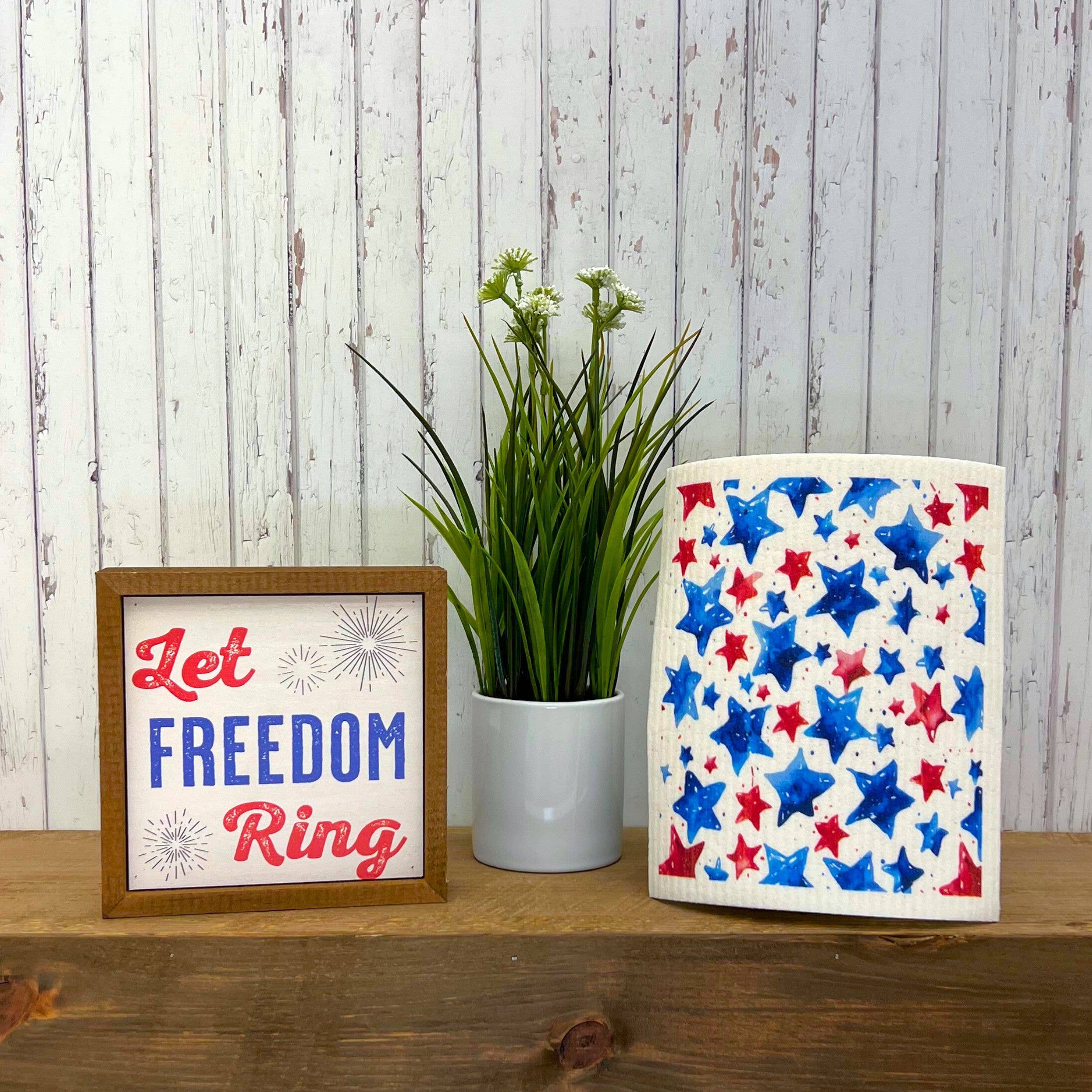 4th of July Red & Blue Stars Swedish Dishcloths Summer Decor