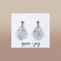 Green and White wildflower Dangle Earrings