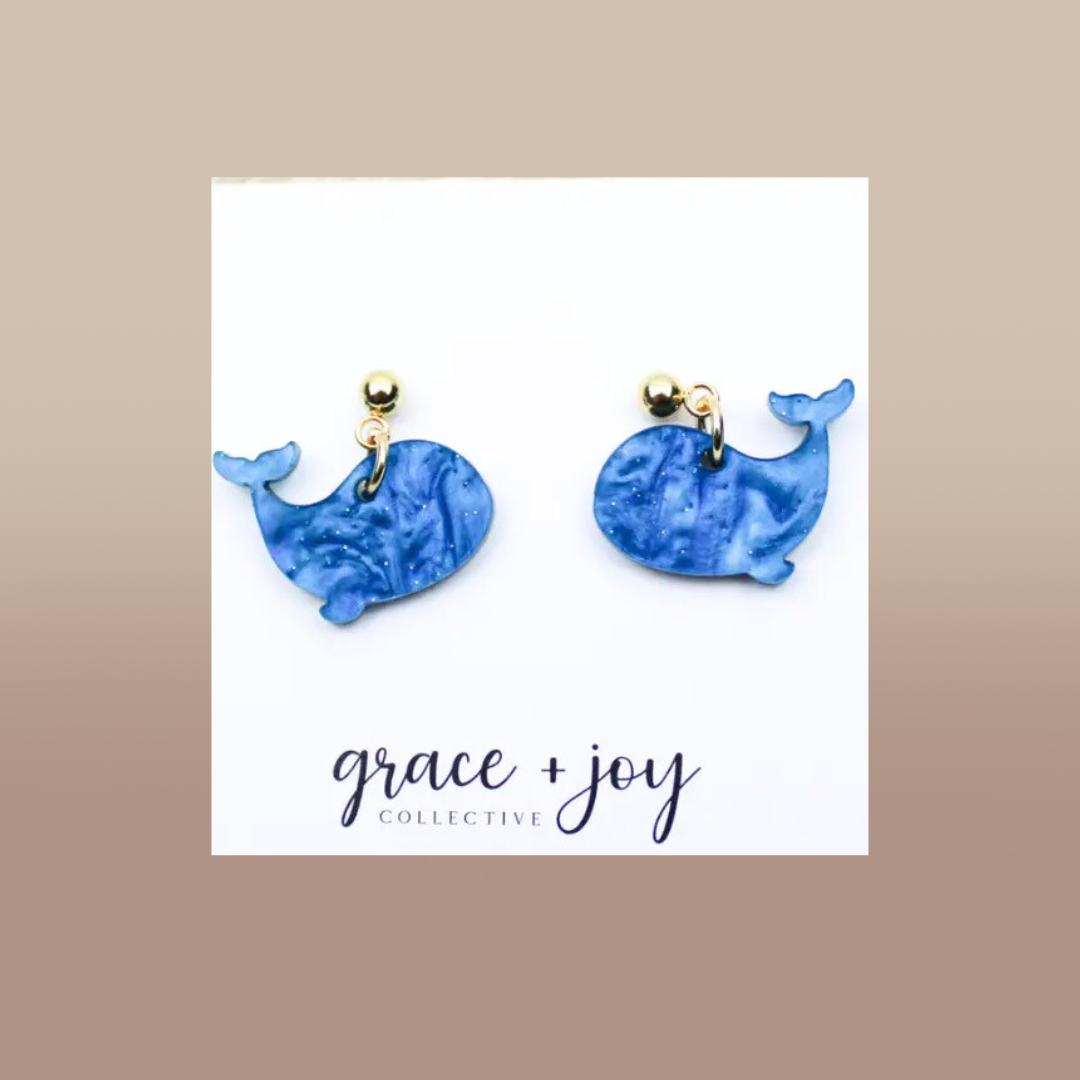 Blue Whale Dangle Earrings, Acrylic Earrings