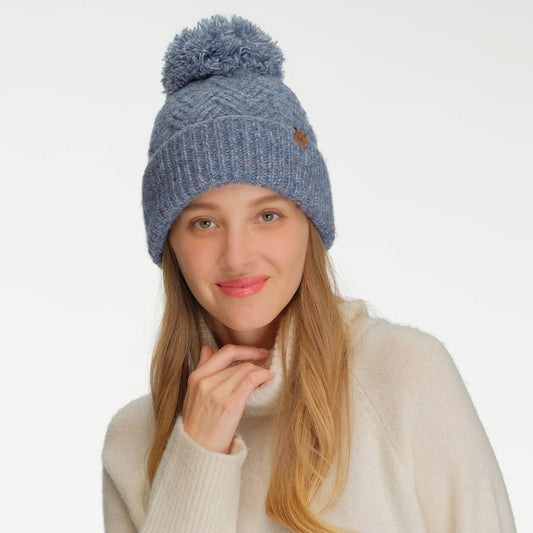 C.C Criss-Cross Pattern Yarn Pom Beanie Winter Hat