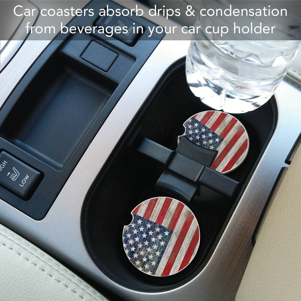 "Americana" 2 Pack Absorbent Stone Car Coaster