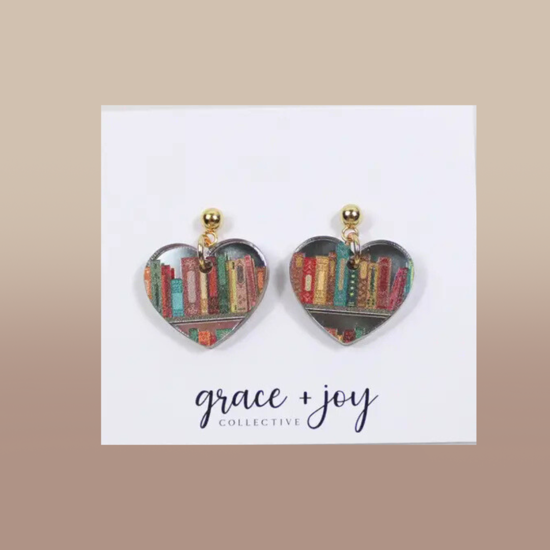 Book Heart Dangle Earrings, Acrylic Earrings