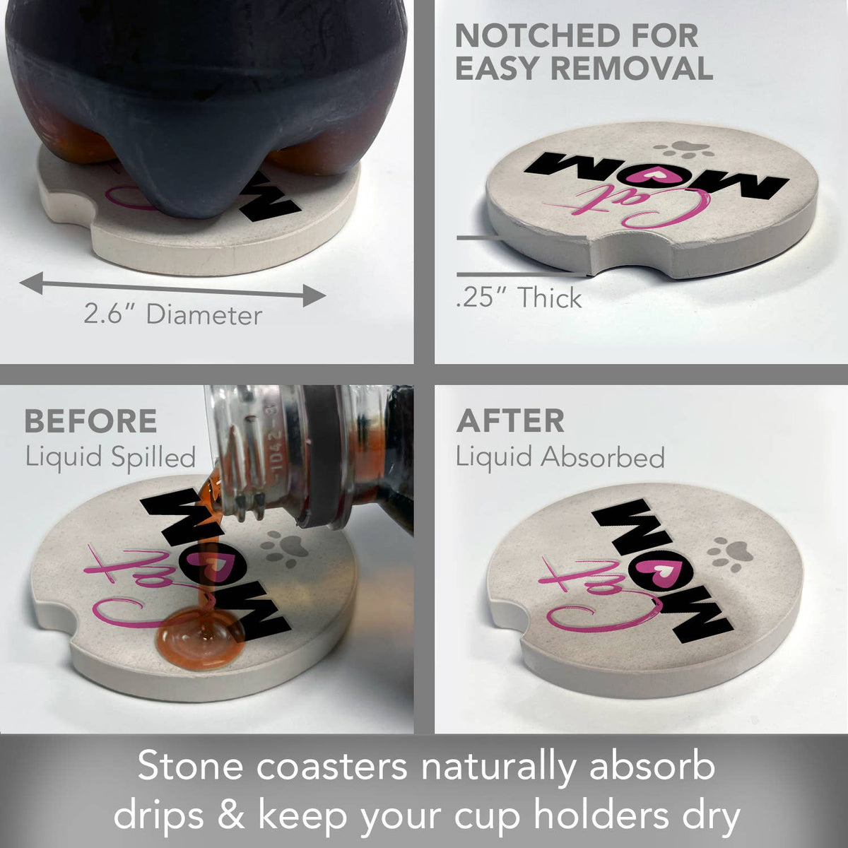 Cat Mom Absorbent Stone Car Coaster 1 Pk