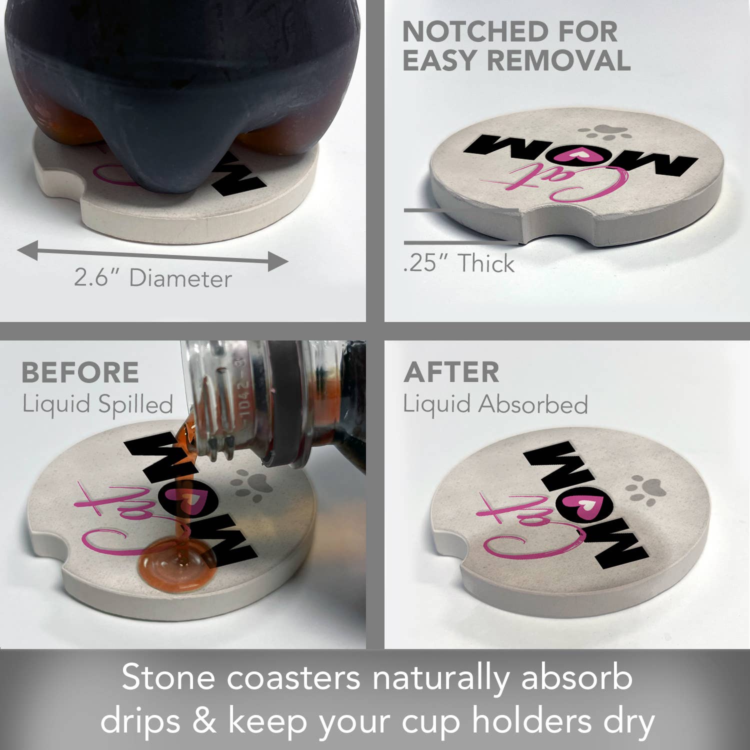 Cat Mom Absorbent Stone Car Coaster 1 Pk