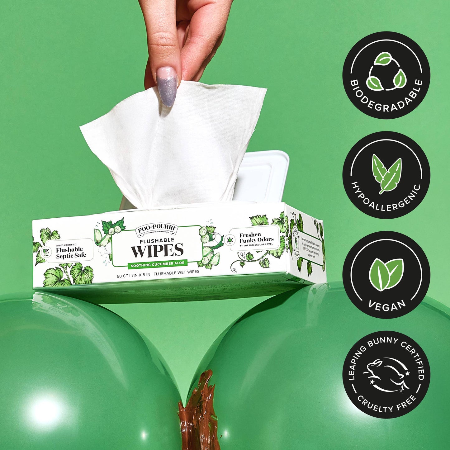 Poo~Pouri Cucumber & Aloe Poo~Pourri Flushable Wipes 50ct