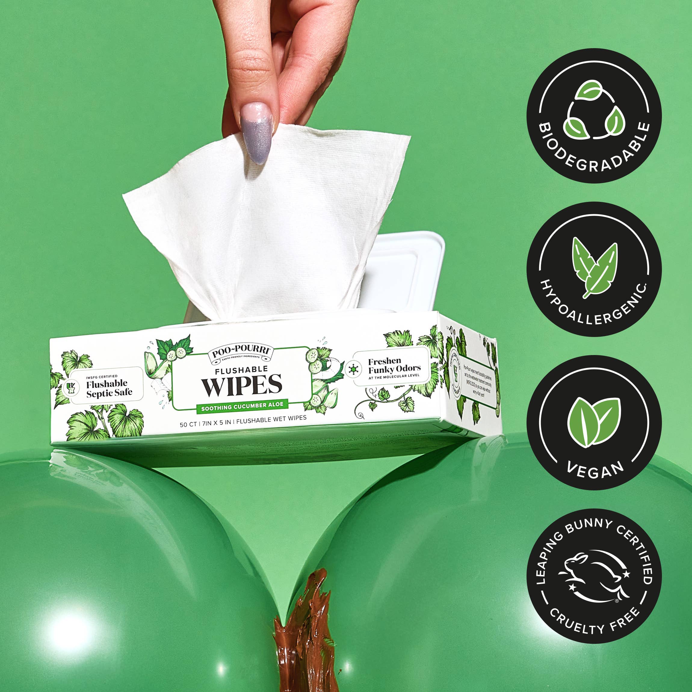 Poo~Pouri Cucumber & Aloe Poo~Pourri Flushable Wipes 50ct