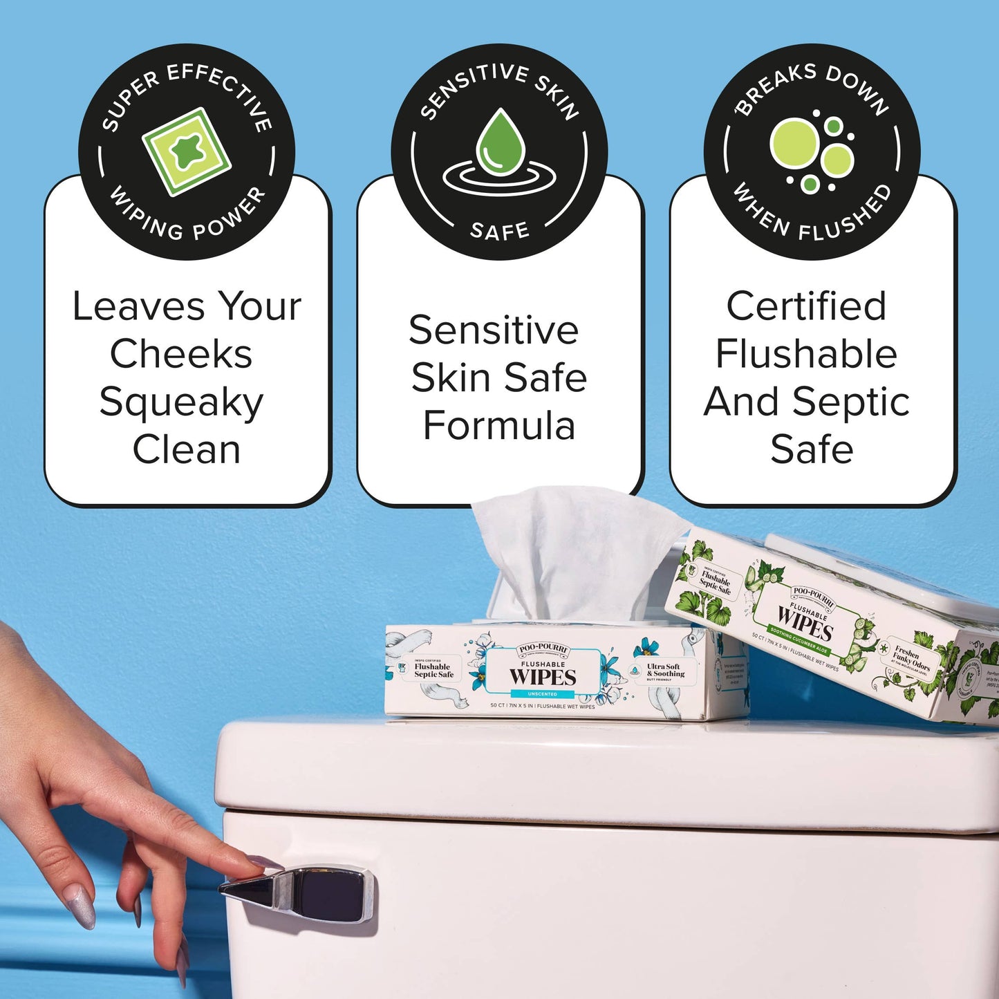 Poo~Pouri Cucumber & Aloe Poo~Pourri Flushable Wipes 50ct