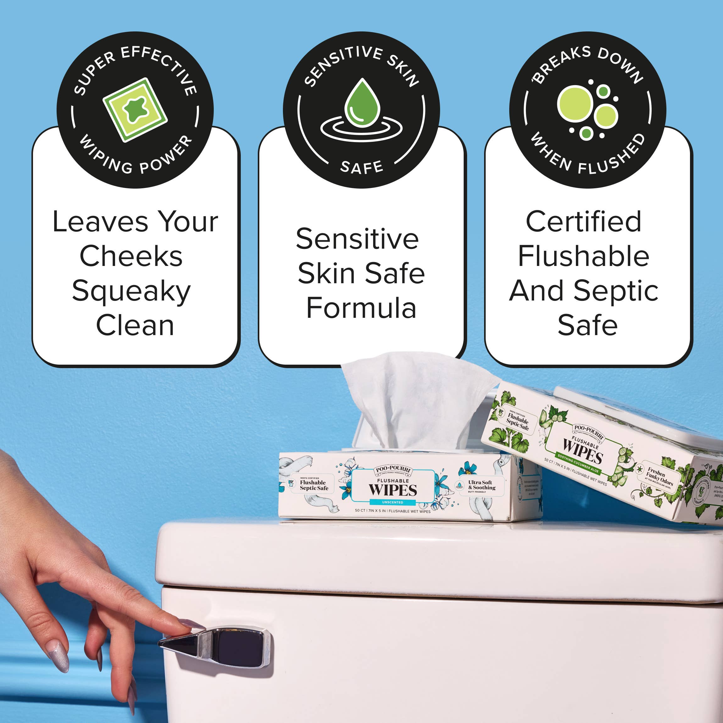 Poo~Pouri Cucumber & Aloe Poo~Pourri Flushable Wipes 50ct