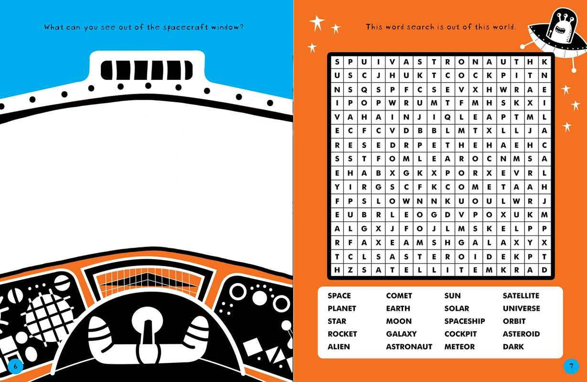 Brain Boosters Space Puzzles (with neon colors) Learning Activity Book for Kids by Vicky Barker