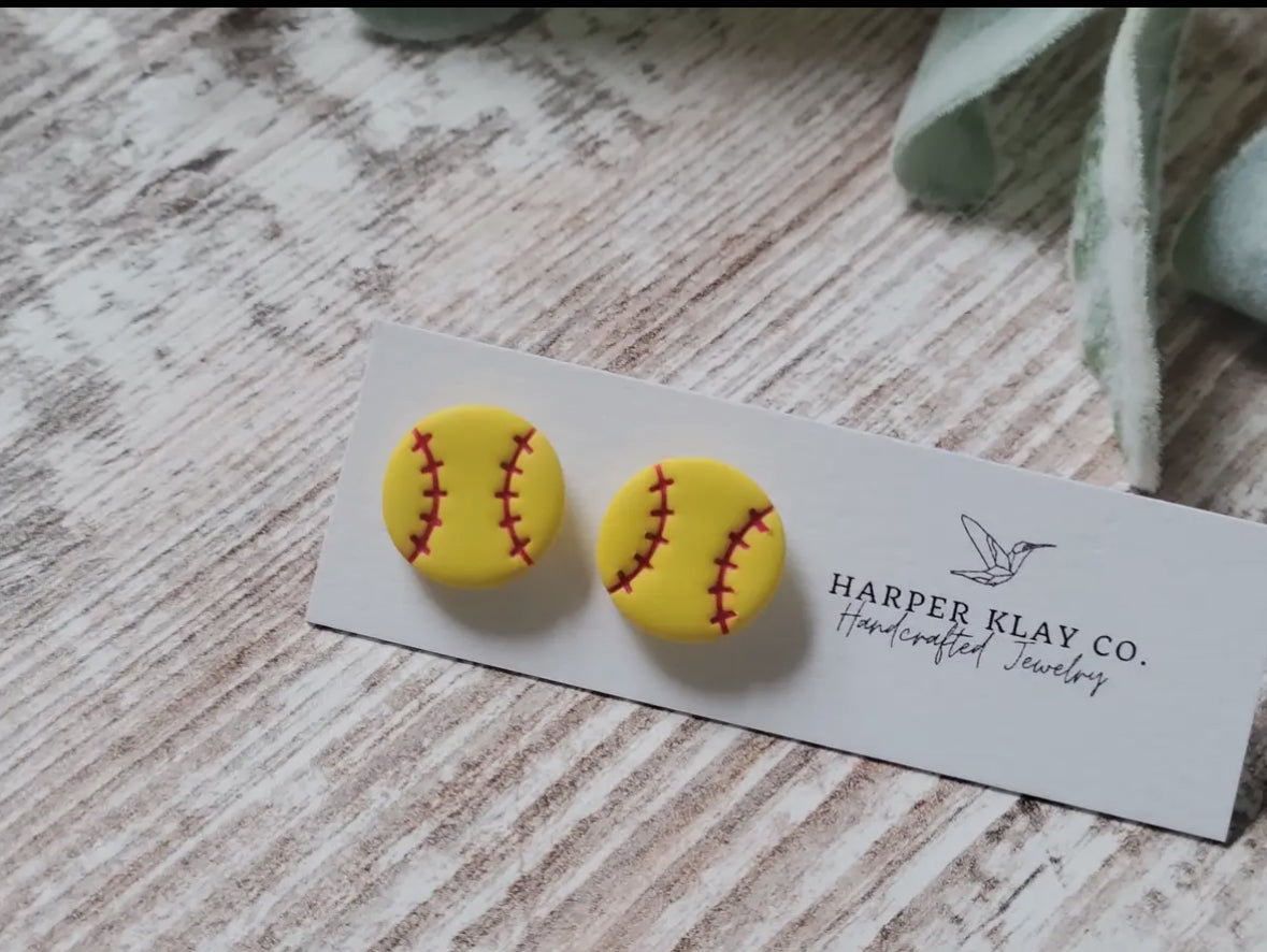Softball Stud Clay earrings