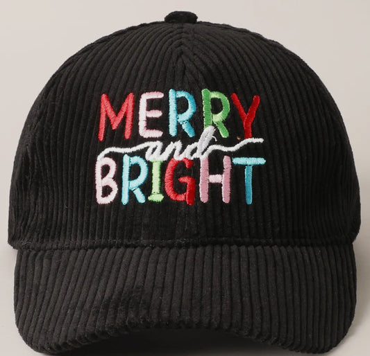 Merry & Bright Embroidery Corduroy Hat