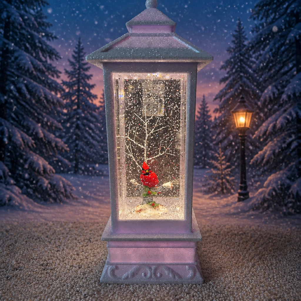 Lighted Swirl Lantern Cardinal on Branch