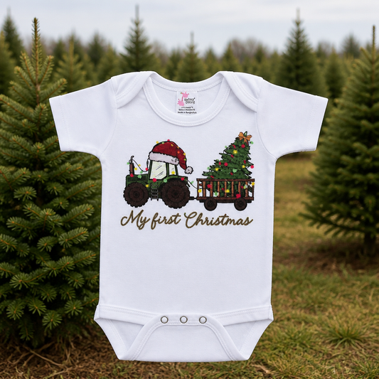 My First Christmas Christmas Onesie, Tractor and Tree Farm