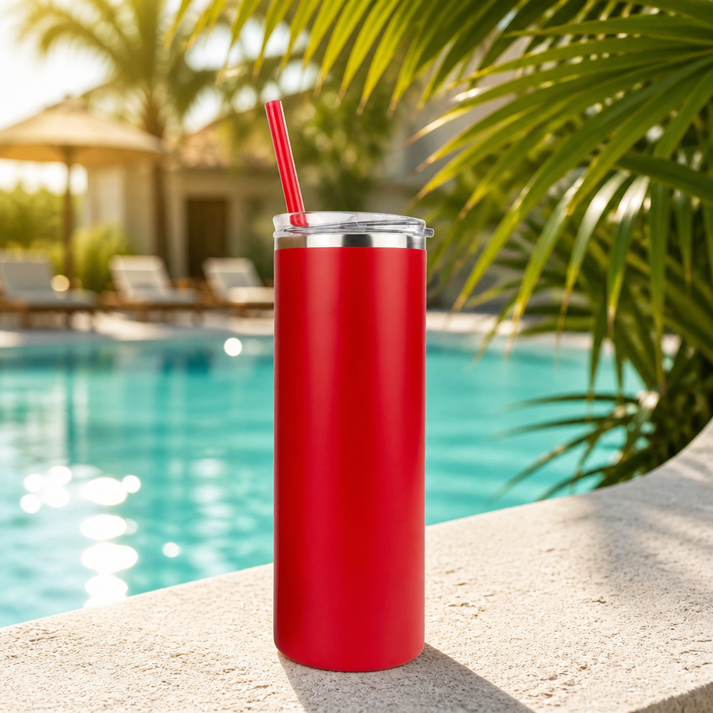 Red Stainless Steel Tumbler & Car Coaster Set