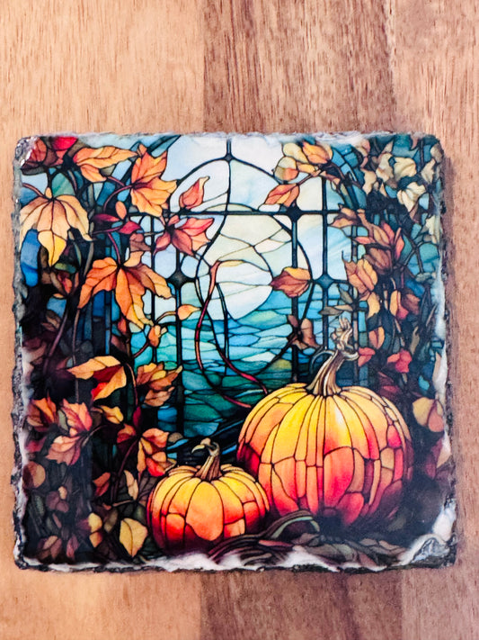 Pumpkin 4" Slate Coaster