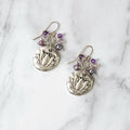 Antique Silver Lotus Circle, Freshwater Pearl, Crystal Cluster Earrings