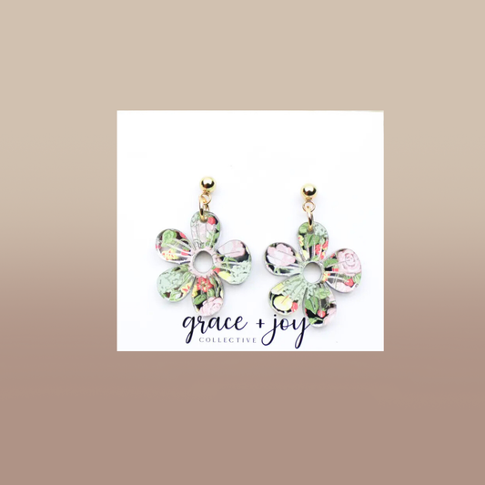 Pastel Floral Earrings, Flower Acrylic Earrings