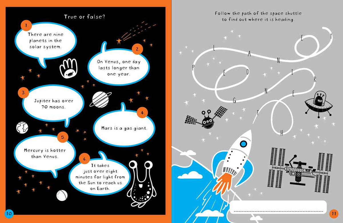 Brain Boosters Space Puzzles (with neon colors) Learning Activity Book for Kids by Vicky Barker
