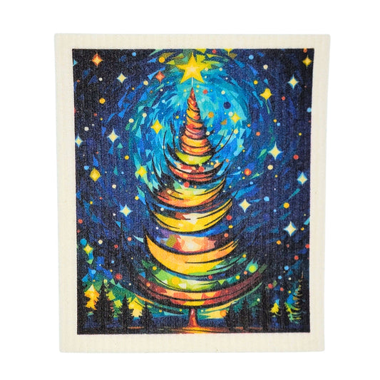 Christmas Tree Starry Night Swedish Dishcloth Holiday Decor