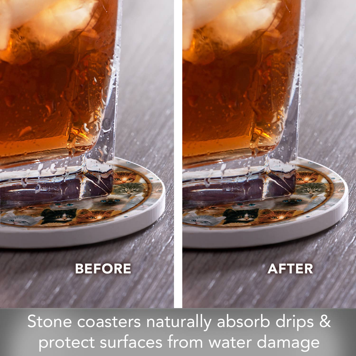 Thirstystone "Kittens" Round Absorbent Stone Coaster 4pk