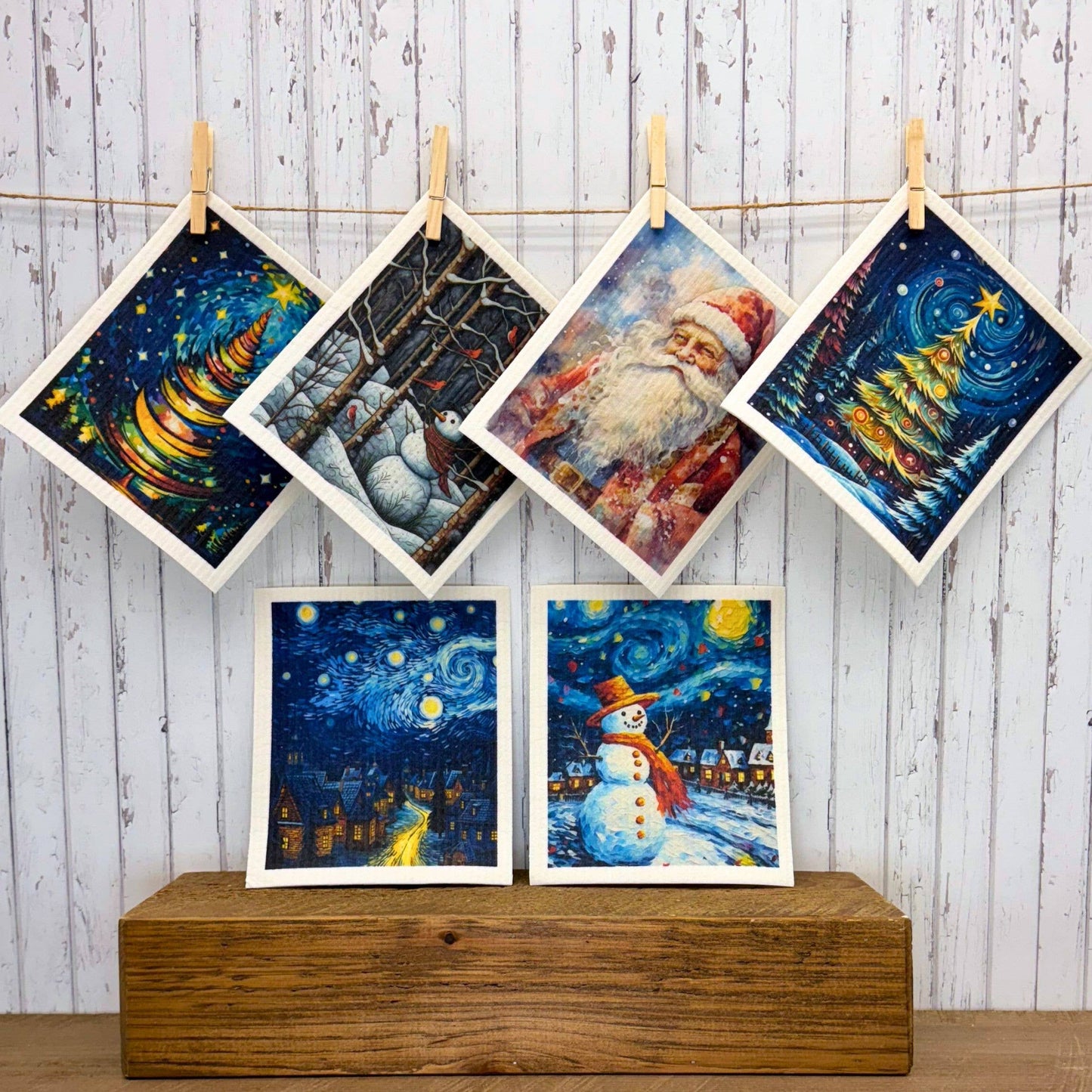 Christmas Tree Starry Night Swedish Dishcloth Holiday Decor