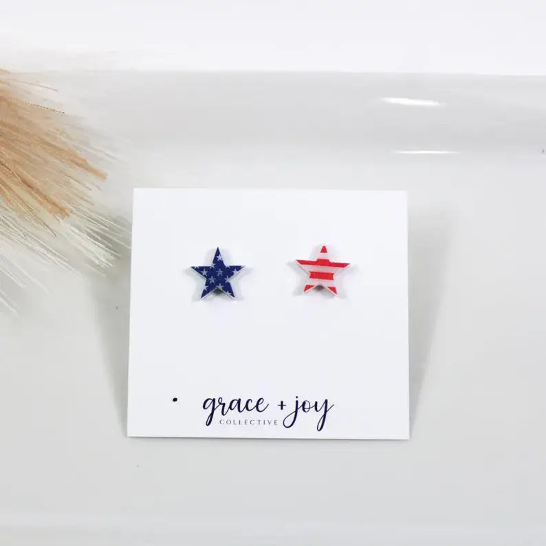 US Flag Star Stud Earring, Acrylic Earrings