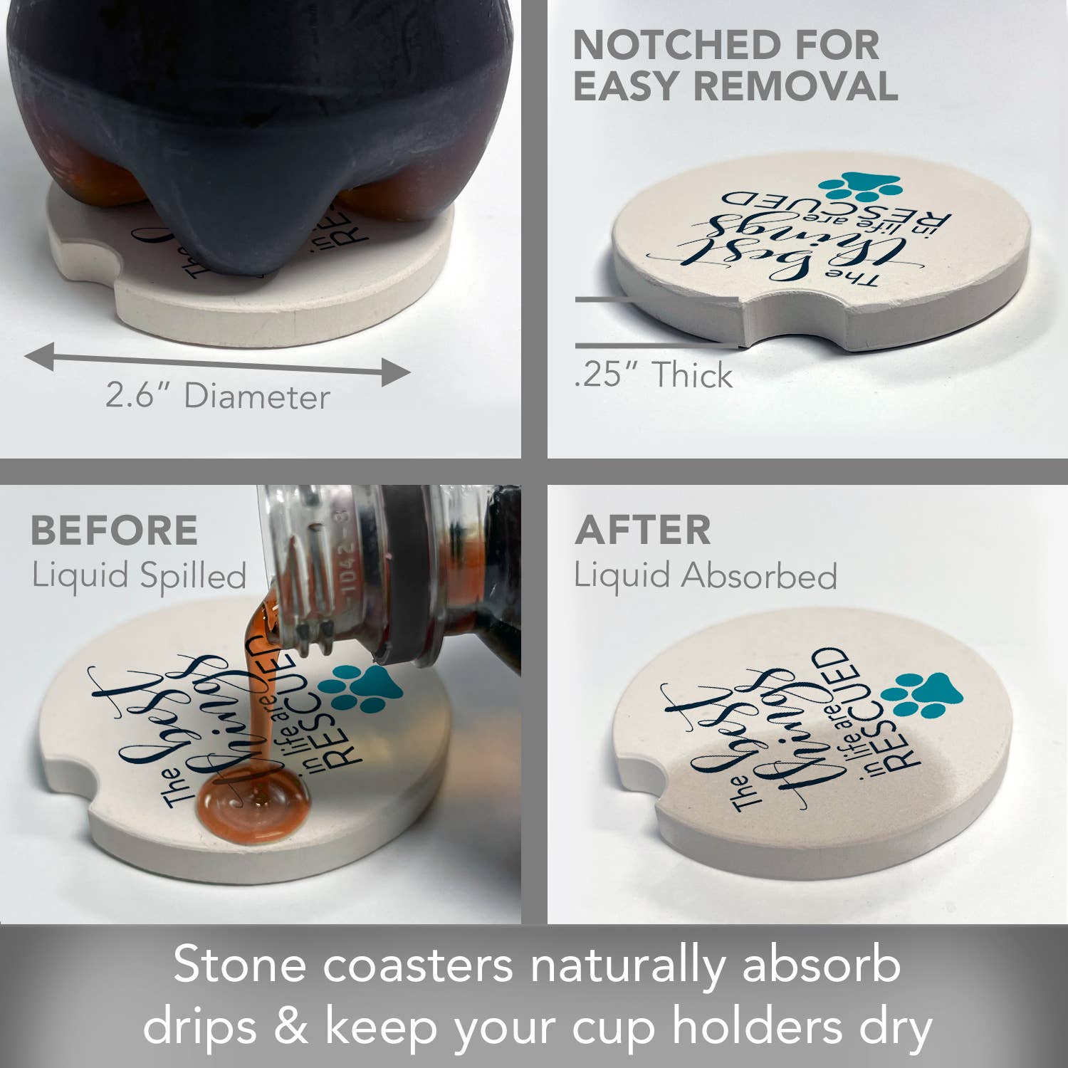 Rescued Absorbent Stone Car Coaster 1 Pk