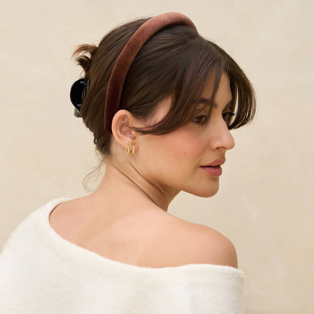 Recycled Fabric Satin & Velvet Headbands 2pc Set-Black/Choco