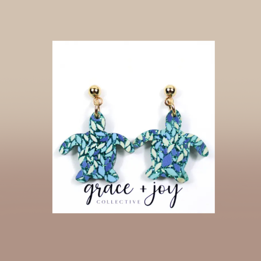 Glitter Turtle Dangle Earrings, Acrylic Earrings