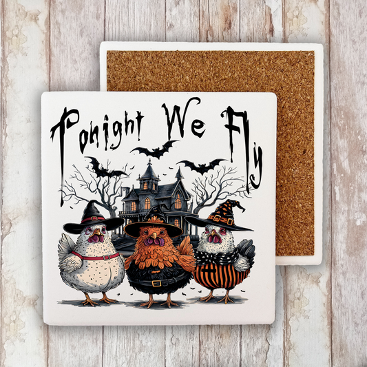 Halloween Chickens Tonight We Fly Stone Coaster