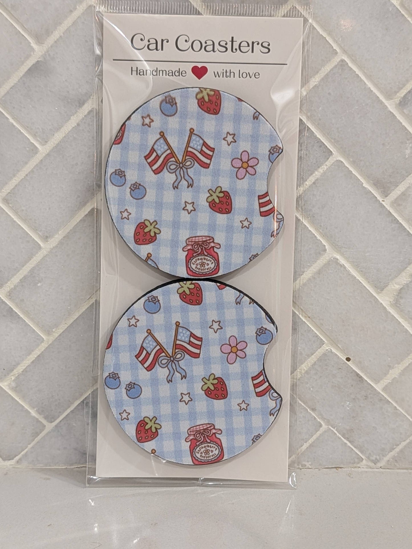 Plaid Patriotic Car Coasters